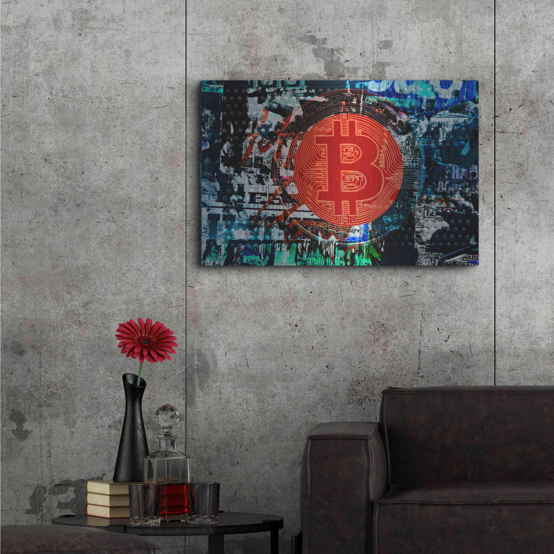 Luxe Metal Art 'Bitcoin Graffiti 1' by Irena Orlov, Metal Wall Art,36x24