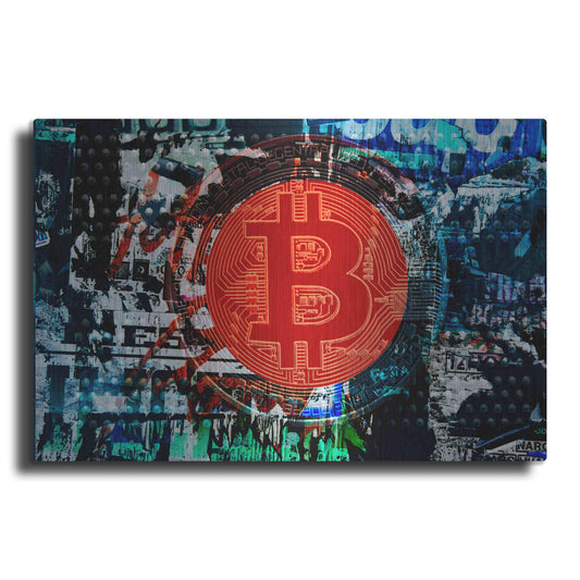 Luxe Metal Art 'Bitcoin Graffiti 1' by Irena Orlov, Metal Wall Art