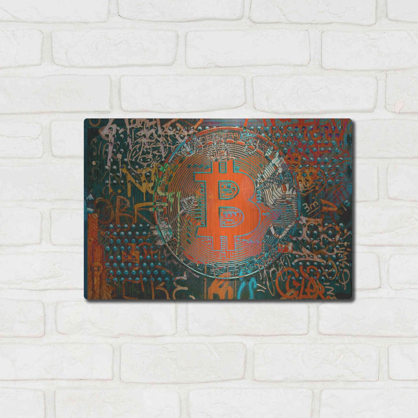 Luxe Metal Art 'Bitcoin Graffiti Art 23' by Irena Orlov, Metal Wall Art,16x12