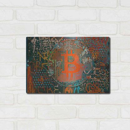 Luxe Metal Art 'Bitcoin Graffiti Art 23' by Irena Orlov, Metal Wall Art,16x12