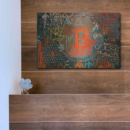 Luxe Metal Art 'Bitcoin Graffiti Art 23' by Irena Orlov, Metal Wall Art,16x12