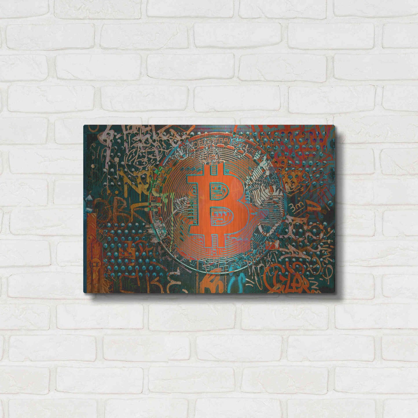 Luxe Metal Art 'Bitcoin Graffiti Art 23' by Irena Orlov, Metal Wall Art,24x16