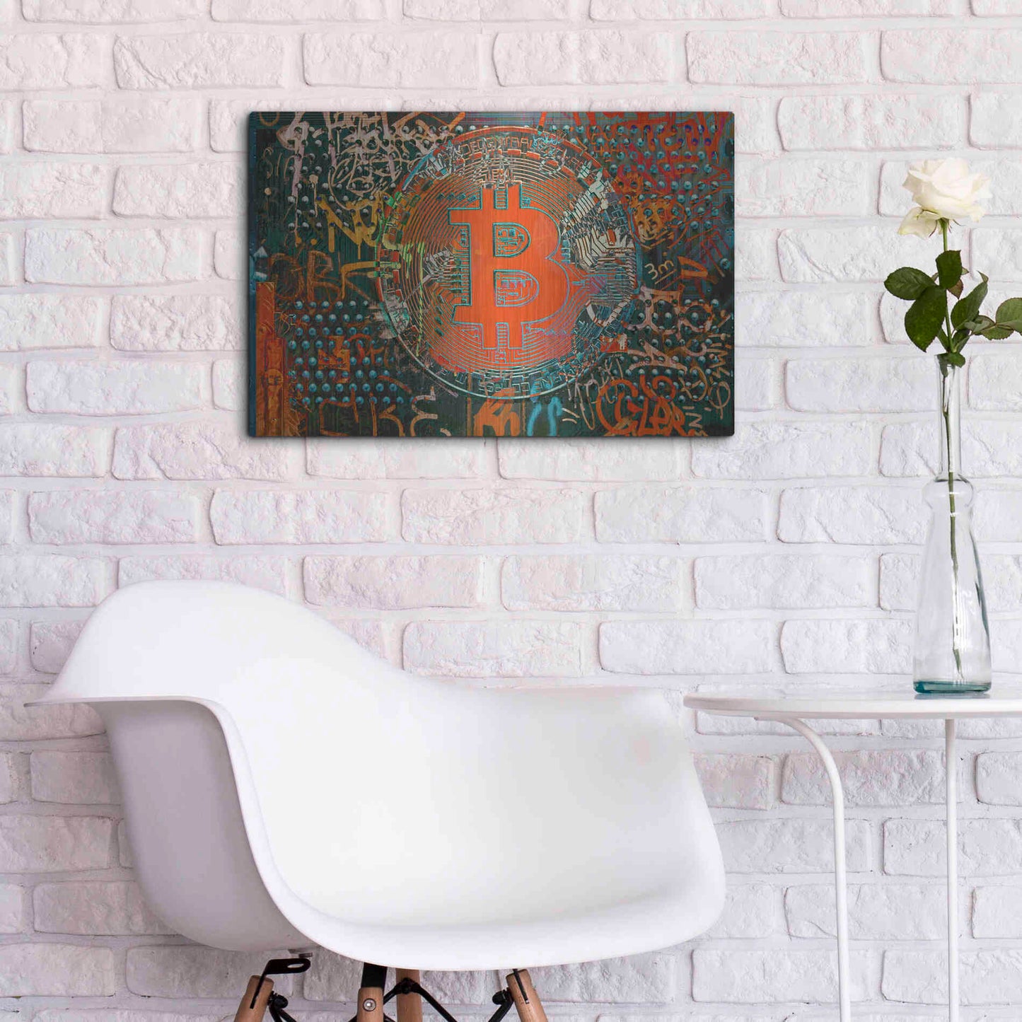 Luxe Metal Art 'Bitcoin Graffiti Art 23' by Irena Orlov, Metal Wall Art,24x16