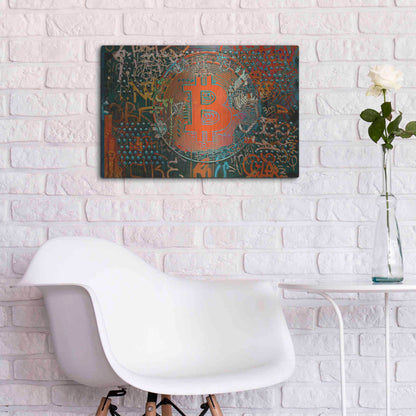 Luxe Metal Art 'Bitcoin Graffiti Art 23' by Irena Orlov, Metal Wall Art,24x16