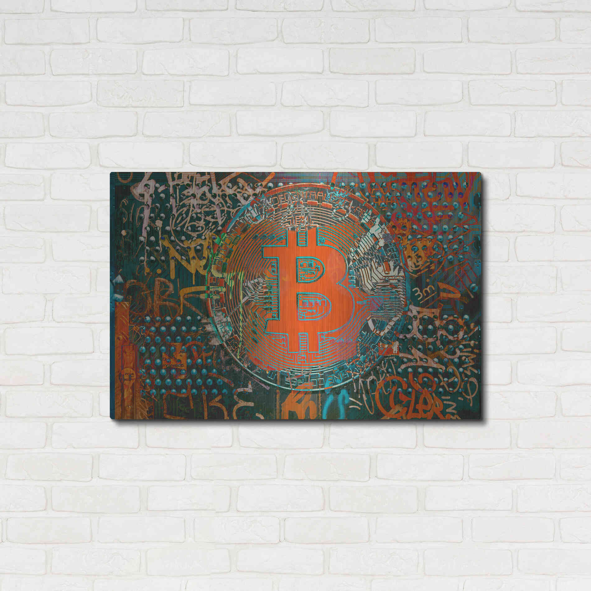 Luxe Metal Art 'Bitcoin Graffiti Art 23' by Irena Orlov, Metal Wall Art,36x24