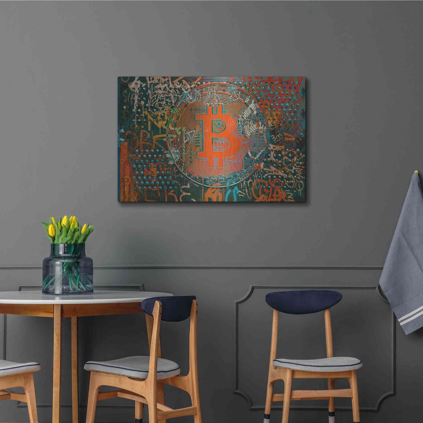 Luxe Metal Art 'Bitcoin Graffiti Art 23' by Irena Orlov, Metal Wall Art,36x24