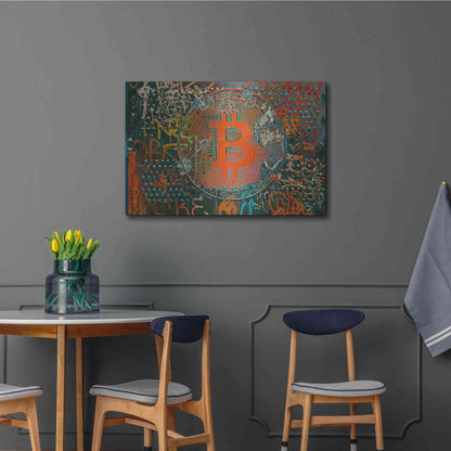Luxe Metal Art 'Bitcoin Graffiti Art 23' by Irena Orlov, Metal Wall Art,36x24