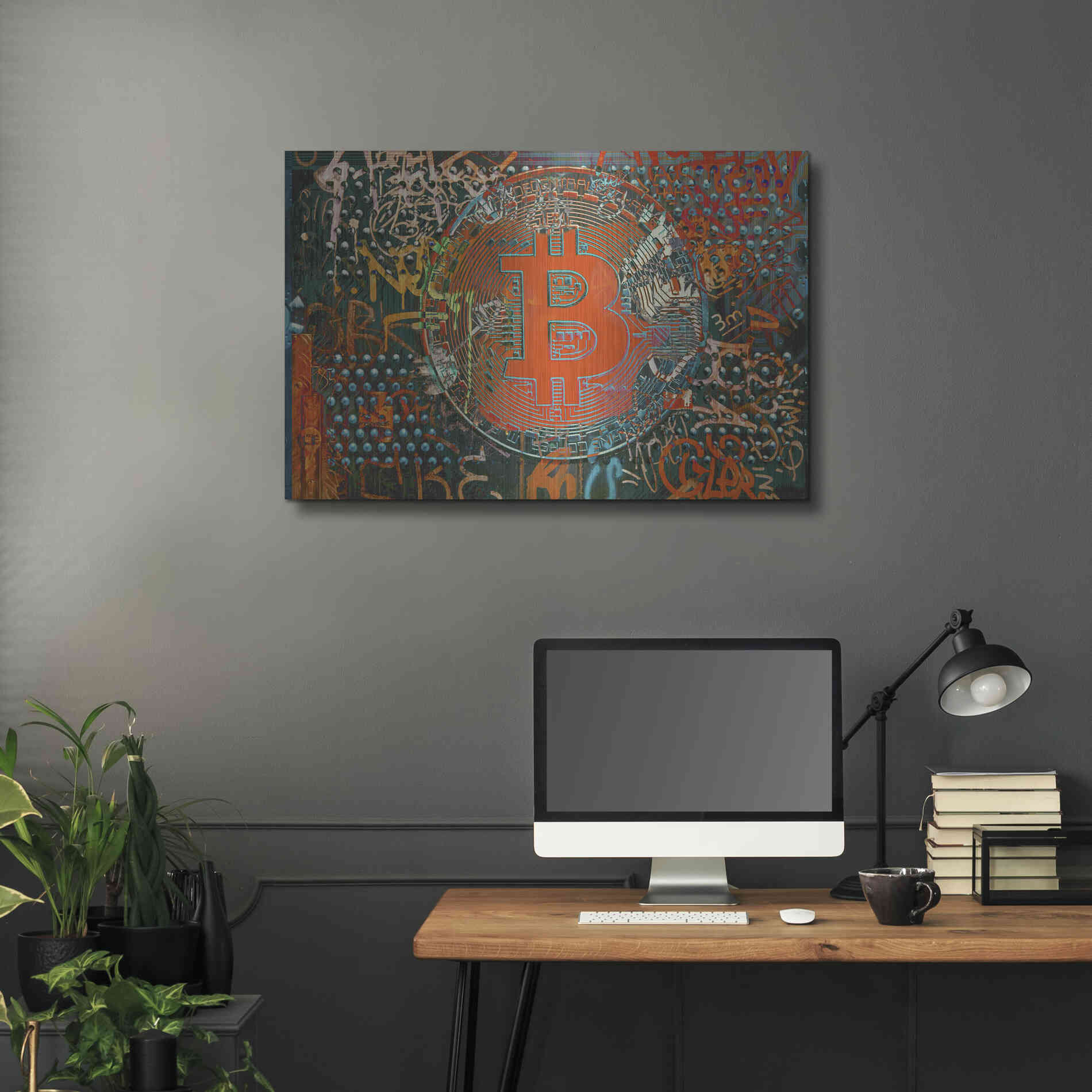 Luxe Metal Art 'Bitcoin Graffiti Art 23' by Irena Orlov, Metal Wall Art,36x24