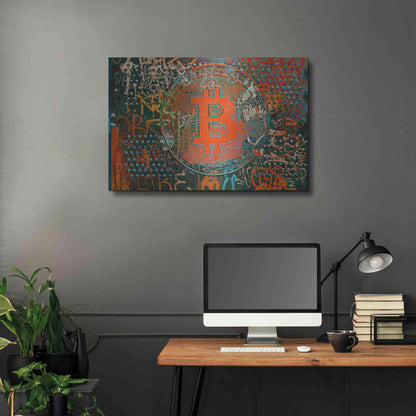 Luxe Metal Art 'Bitcoin Graffiti Art 23' by Irena Orlov, Metal Wall Art,36x24