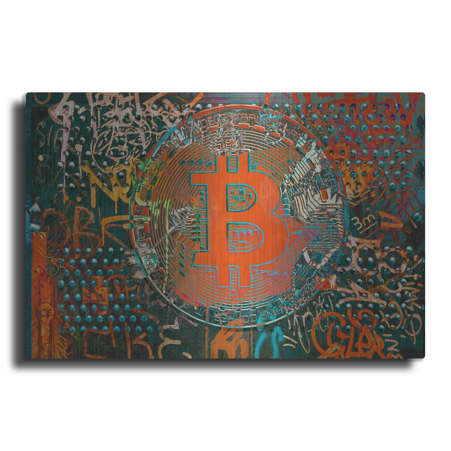 Luxe Metal Art 'Bitcoin Graffiti Art 23' by Irena Orlov, Metal Wall Art