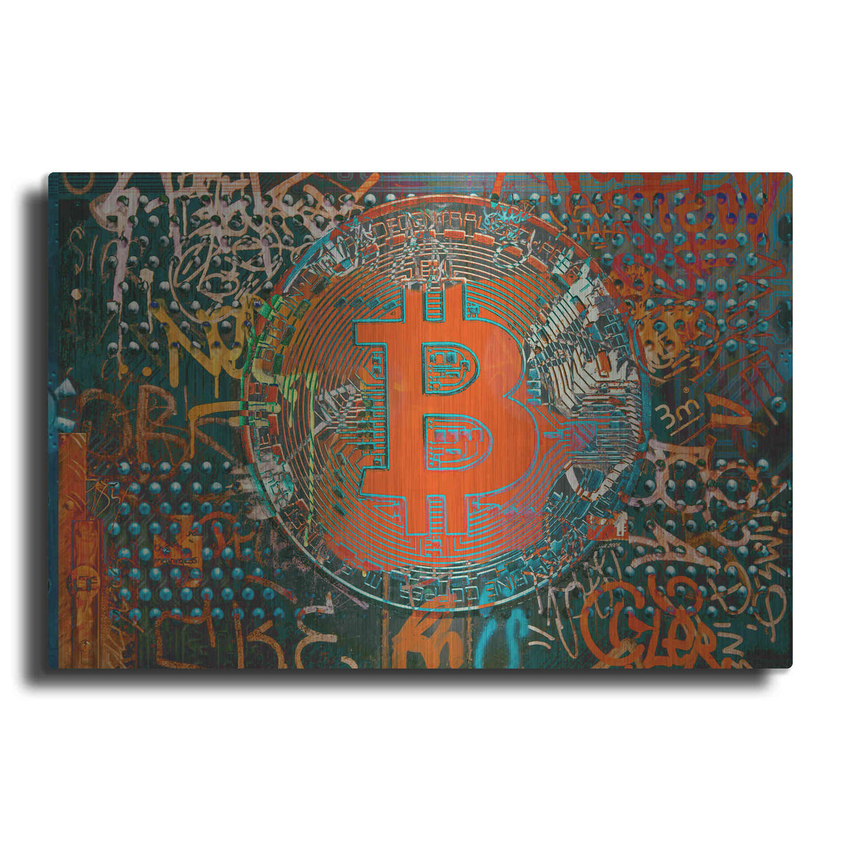 Luxe Metal Art 'Bitcoin Graffiti Art 23' by Irena Orlov, Metal Wall Art