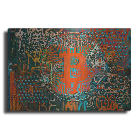 Luxe Metal Art 'Bitcoin Graffiti Art 23' by Irena Orlov, Metal Wall Art