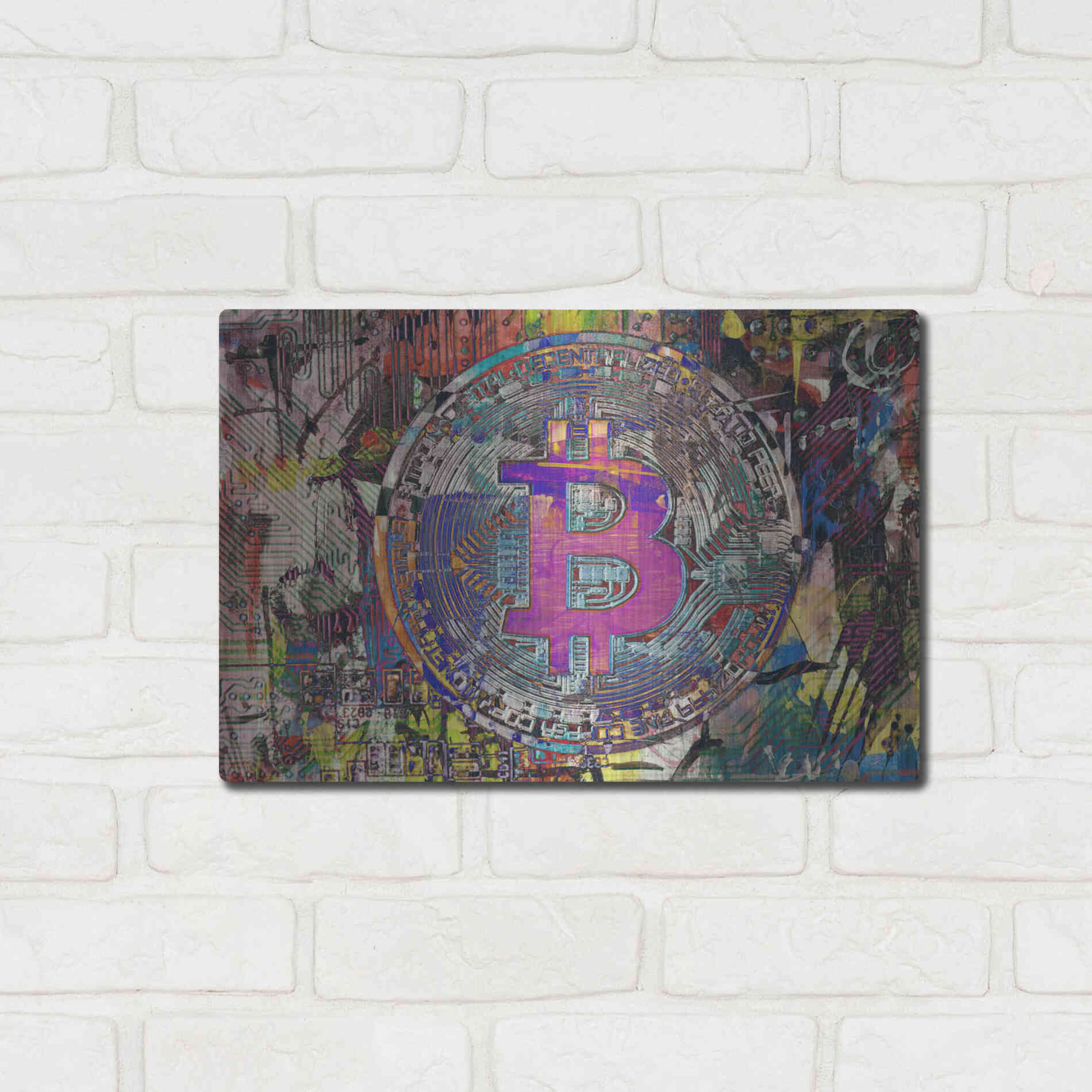 Luxe Metal Art 'Bitcoin Coin 1' by Irena Orlov, Metal Wall Art,16x12