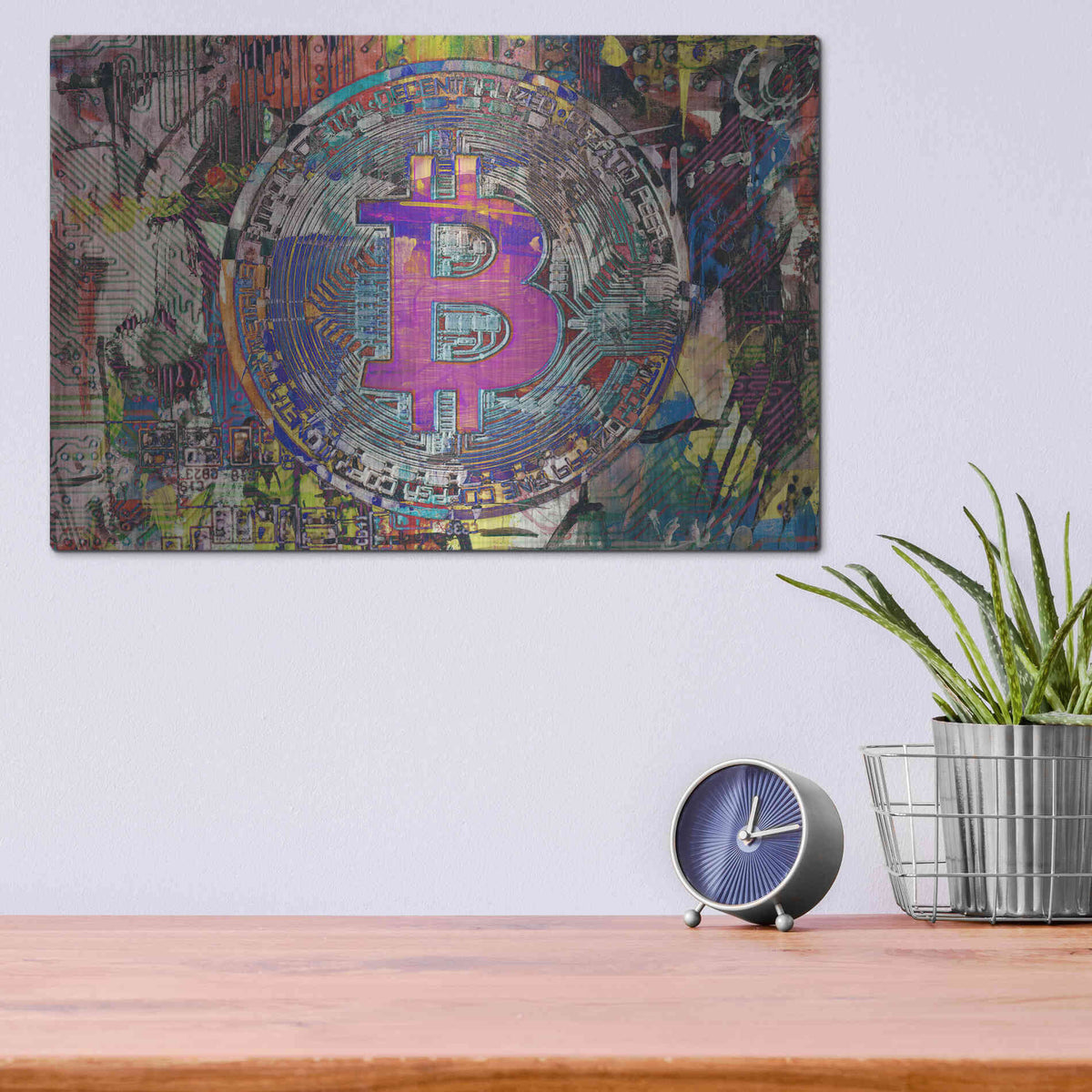 Luxe Metal Art 'Bitcoin Coin 1' by Irena Orlov, Metal Wall Art,16x12