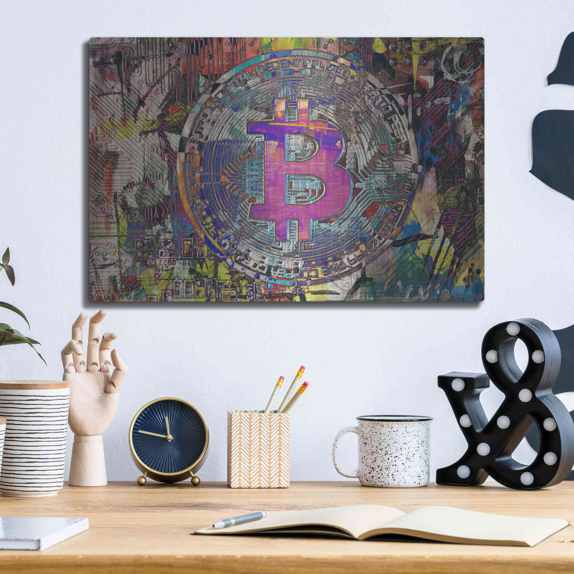 Luxe Metal Art 'Bitcoin Coin 1' by Irena Orlov, Metal Wall Art,16x12