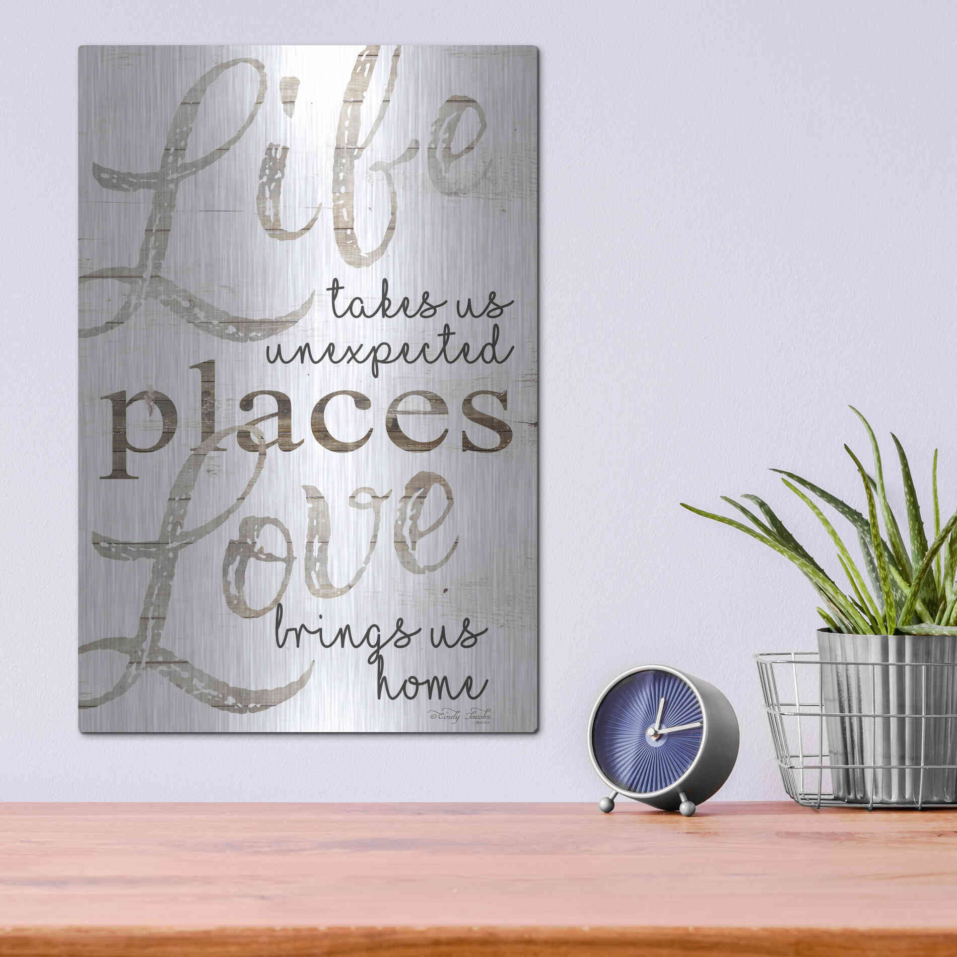 Luxe Metal Art 'Life and Love' by Cindy Jacobs, Metal Wall Art,12x16