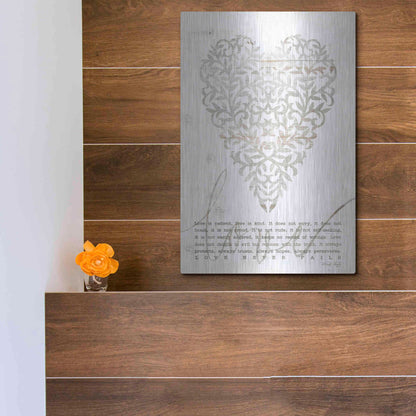 Luxe Metal Art 'Love Never Fails with Heart' by Cindy Jacobs, Metal Wall Art,12x16