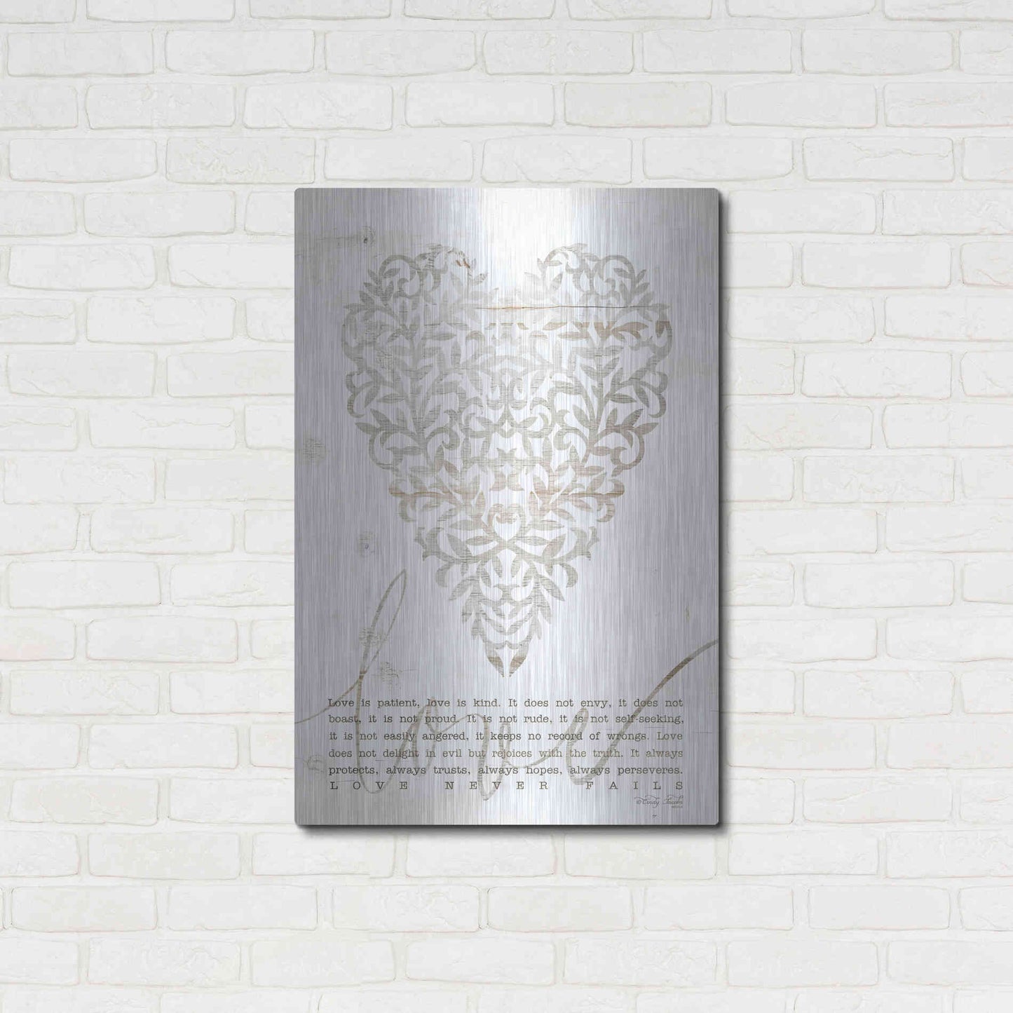 Luxe Metal Art 'Love Never Fails with Heart' by Cindy Jacobs, Metal Wall Art,24x36