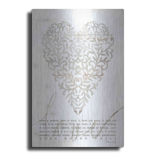 Luxe Metal Art 'Love Never Fails with Heart' by Cindy Jacobs, Metal Wall Art