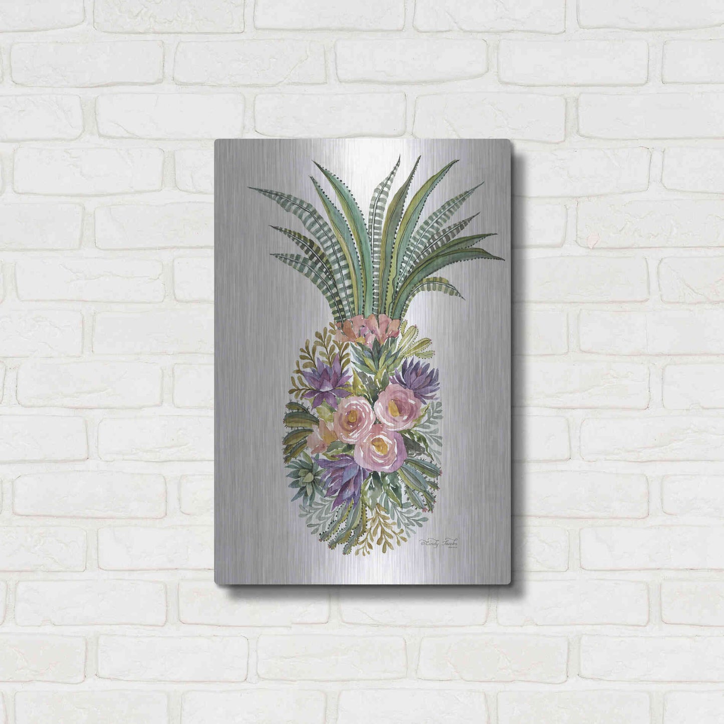 Luxe Metal Art 'Succulent Pineapple' by Cindy Jacobs, Metal Wall Art,16x24
