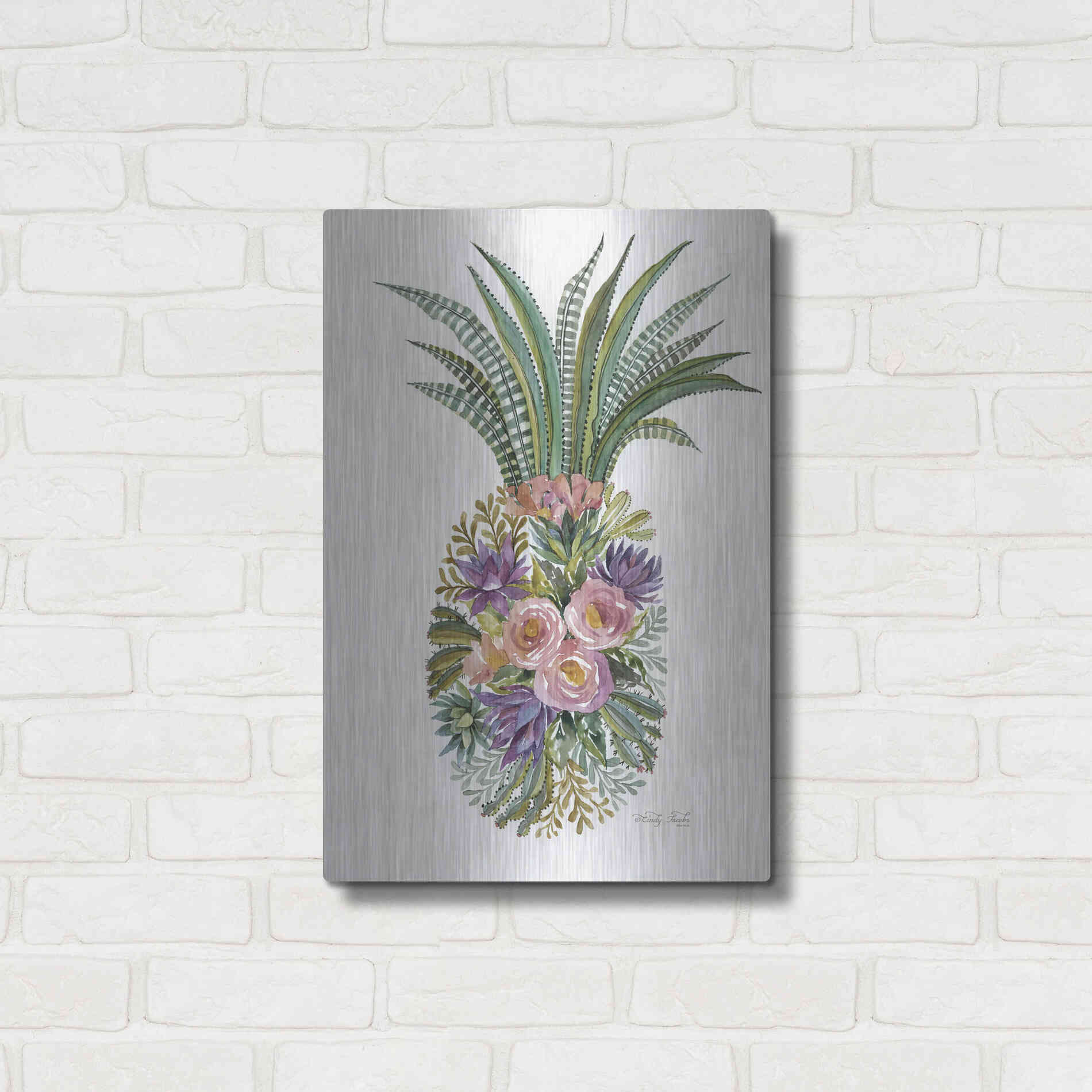 Luxe Metal Art 'Succulent Pineapple' by Cindy Jacobs, Metal Wall Art,16x24