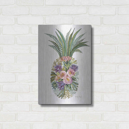 Luxe Metal Art 'Succulent Pineapple' by Cindy Jacobs, Metal Wall Art,16x24