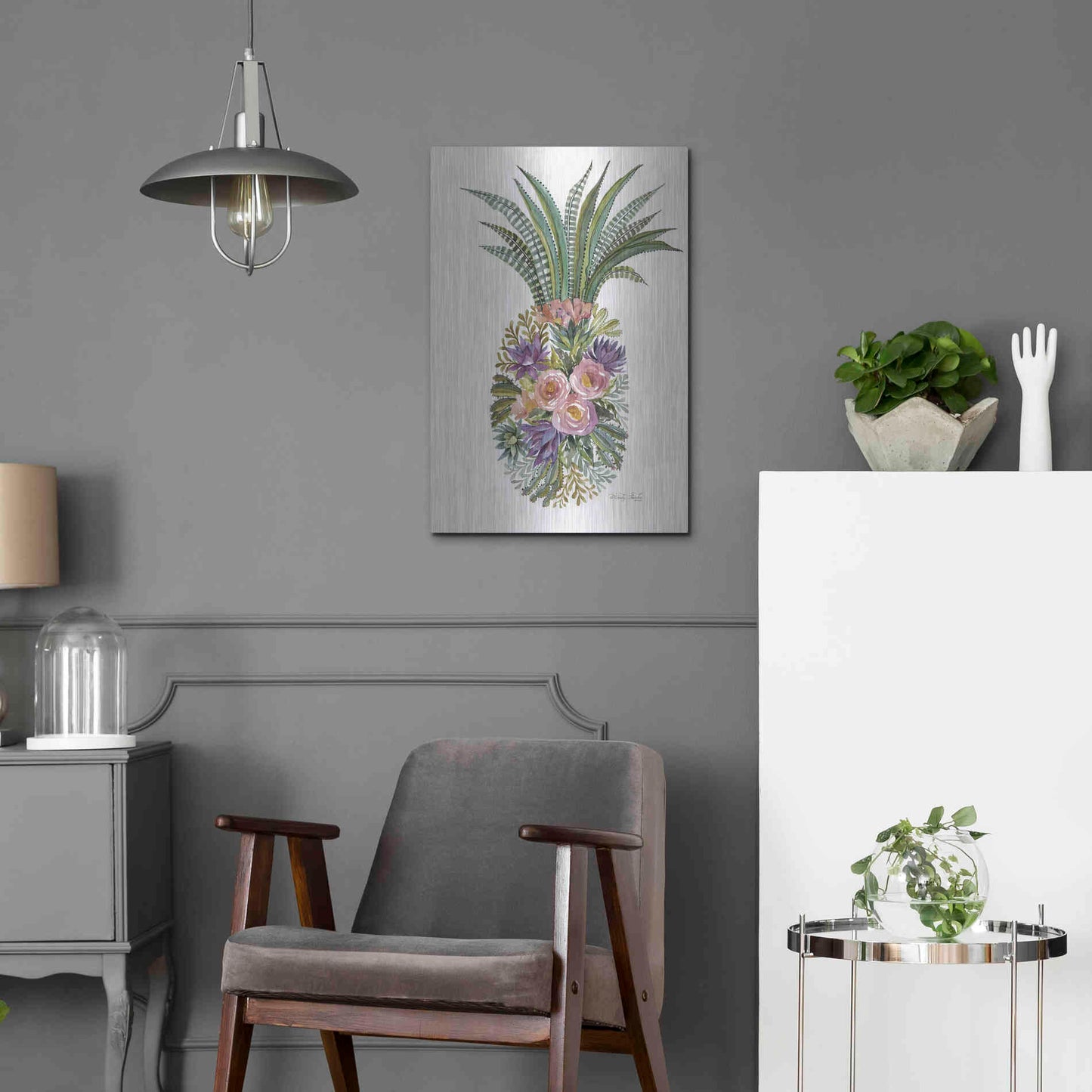 Luxe Metal Art 'Succulent Pineapple' by Cindy Jacobs, Metal Wall Art,16x24