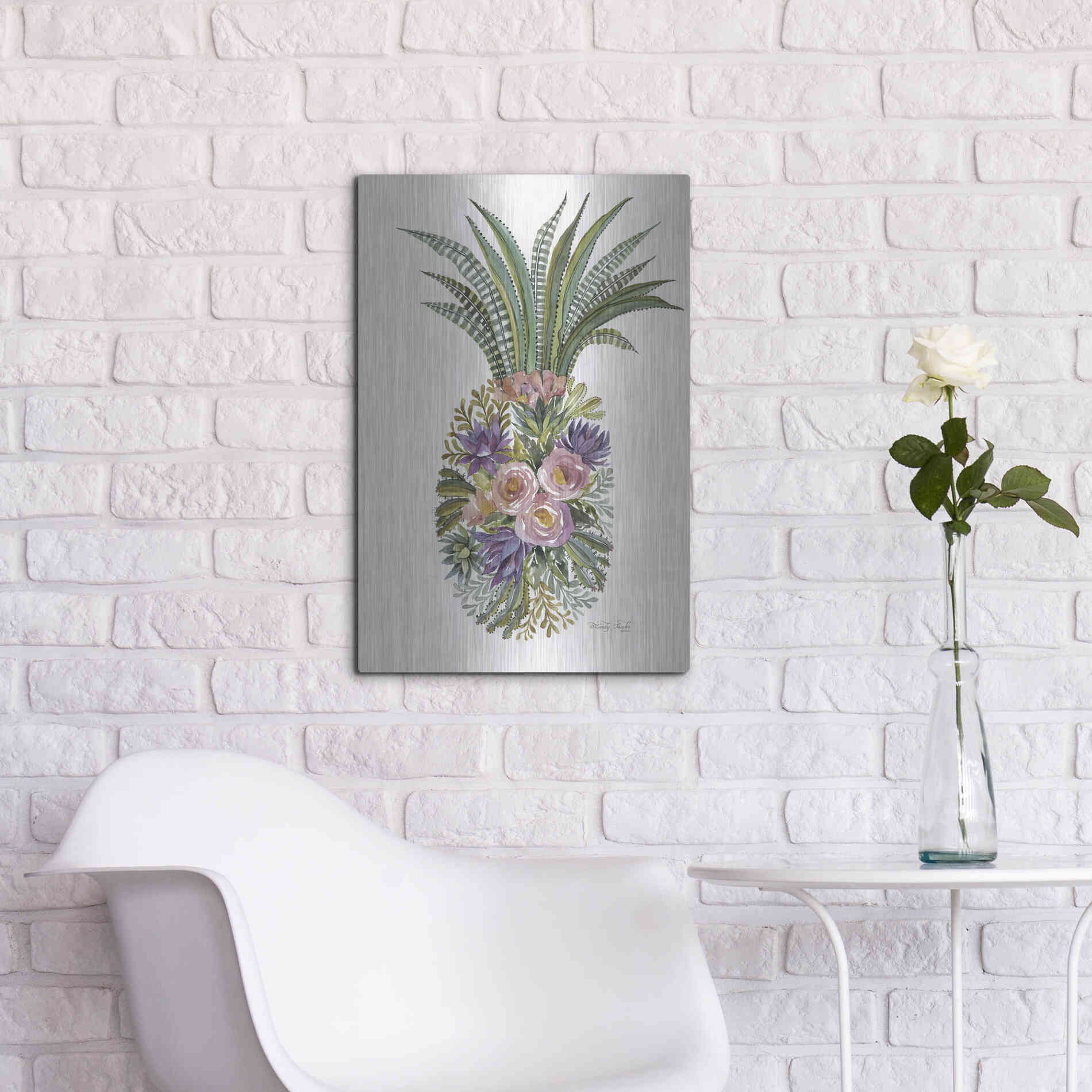 Luxe Metal Art 'Succulent Pineapple' by Cindy Jacobs, Metal Wall Art,16x24