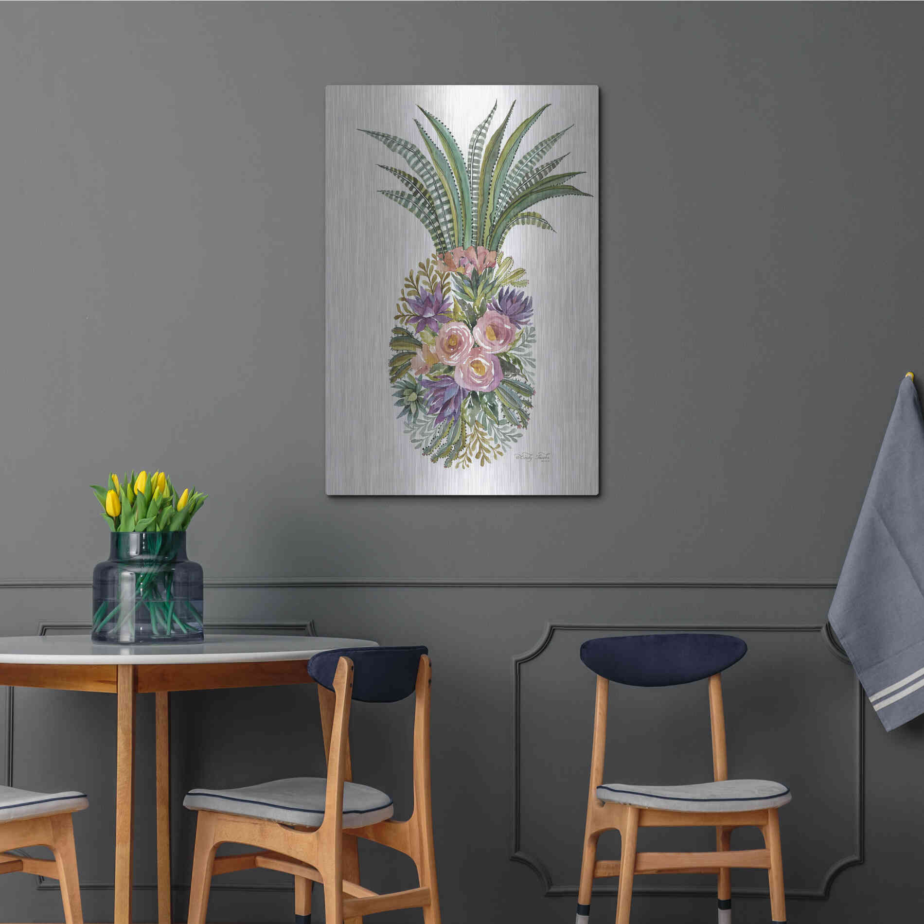 Luxe Metal Art 'Succulent Pineapple' by Cindy Jacobs, Metal Wall Art,24x36