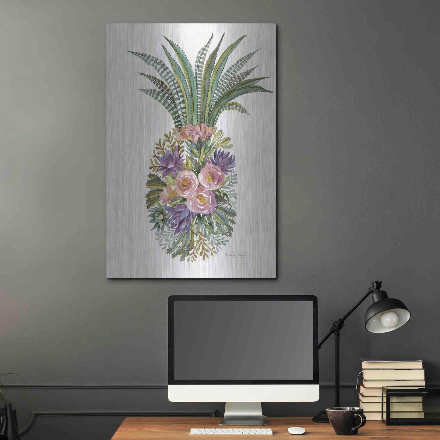 Luxe Metal Art 'Succulent Pineapple' by Cindy Jacobs, Metal Wall Art,24x36