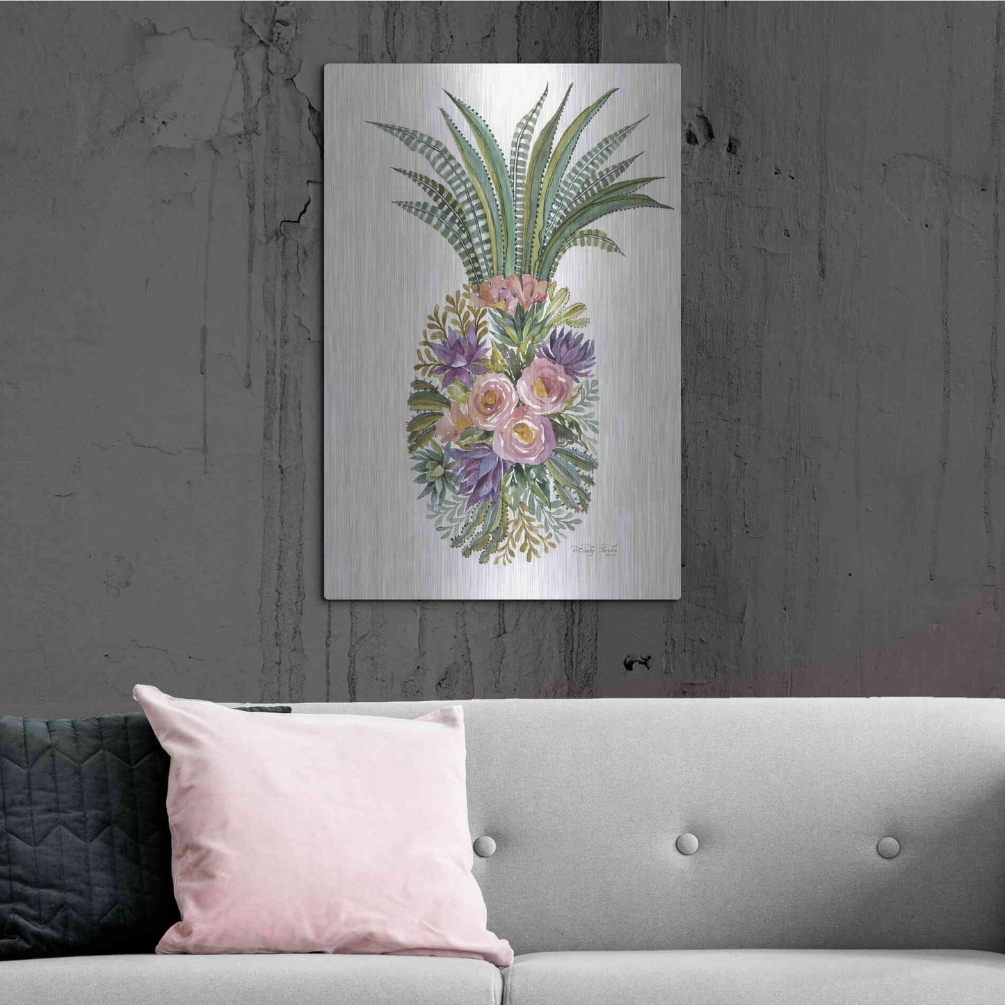 Luxe Metal Art 'Succulent Pineapple' by Cindy Jacobs, Metal Wall Art,24x36