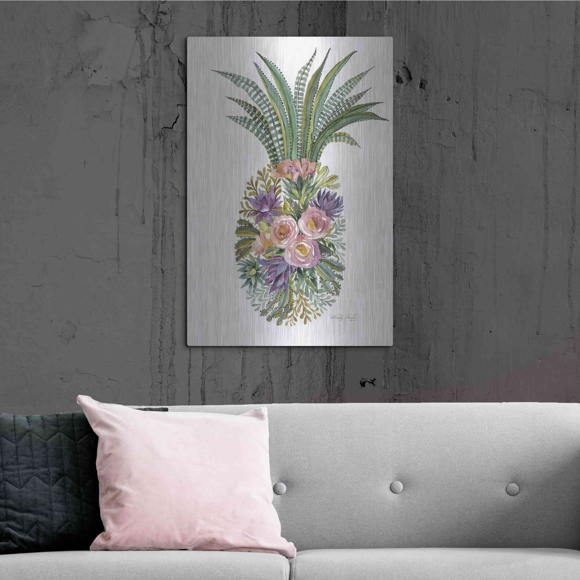 Luxe Metal Art 'Succulent Pineapple' by Cindy Jacobs, Metal Wall Art,24x36