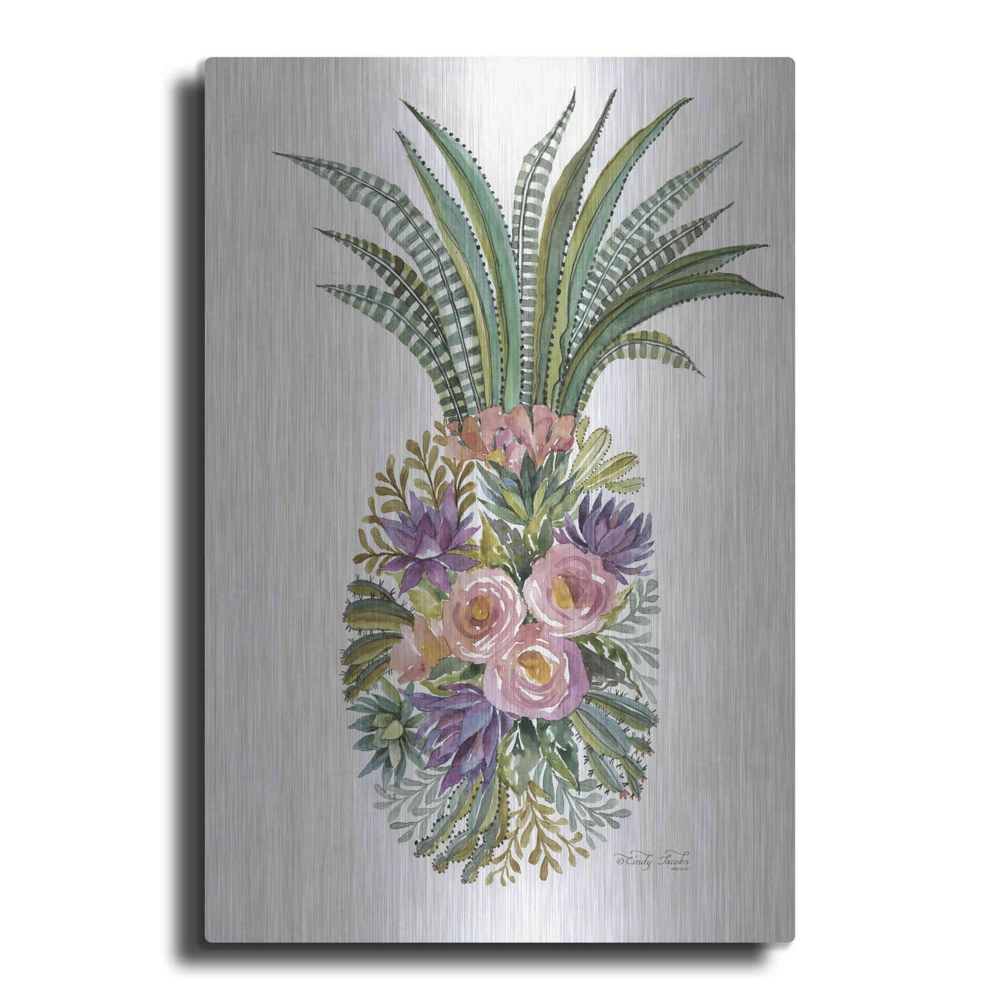 Luxe Metal Art 'Succulent Pineapple' by Cindy Jacobs, Metal Wall Art