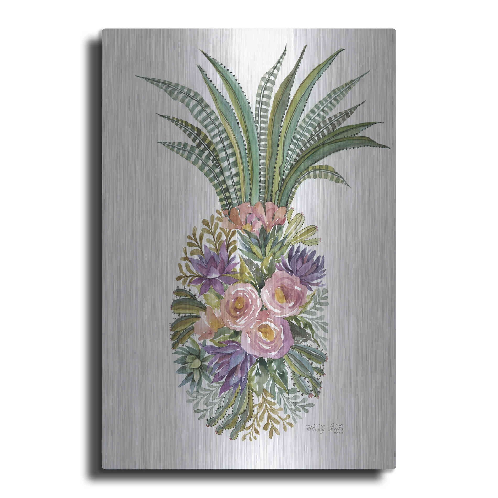 Luxe Metal Art 'Succulent Pineapple' by Cindy Jacobs, Metal Wall Art