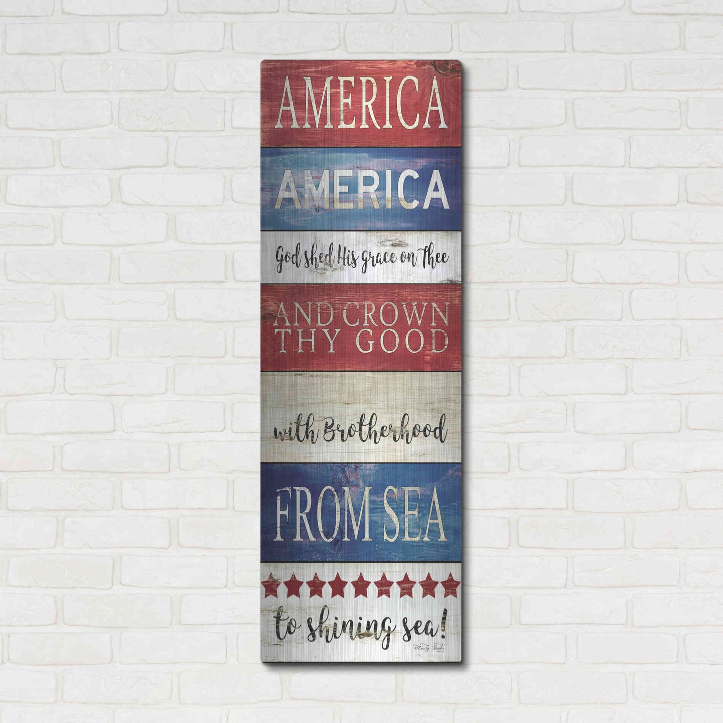 Luxe Metal Art 'America God Shed His Grace on Thee' by Cindy Jacobs, Metal Wall Art,16x48