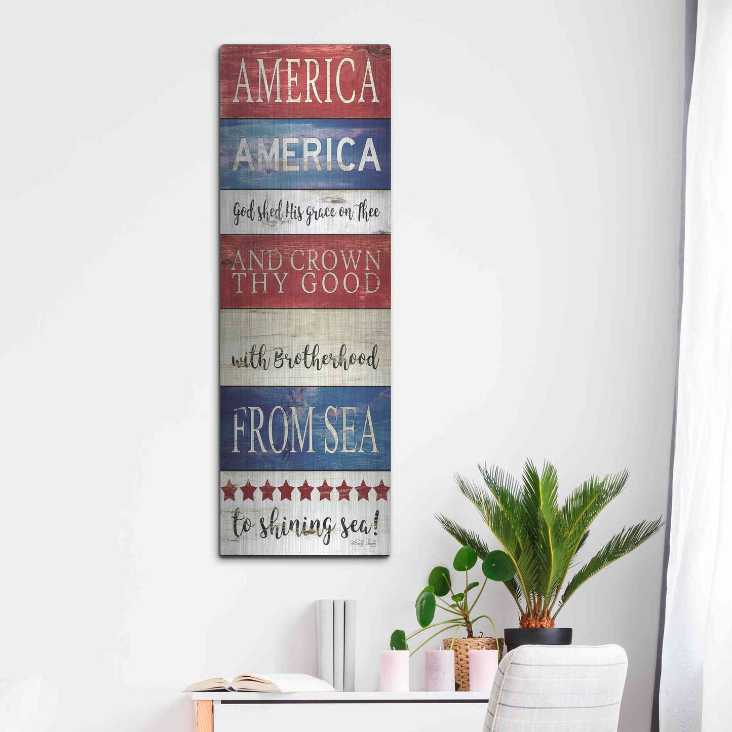 Luxe Metal Art 'America God Shed His Grace on Thee' by Cindy Jacobs, Metal Wall Art,16x48