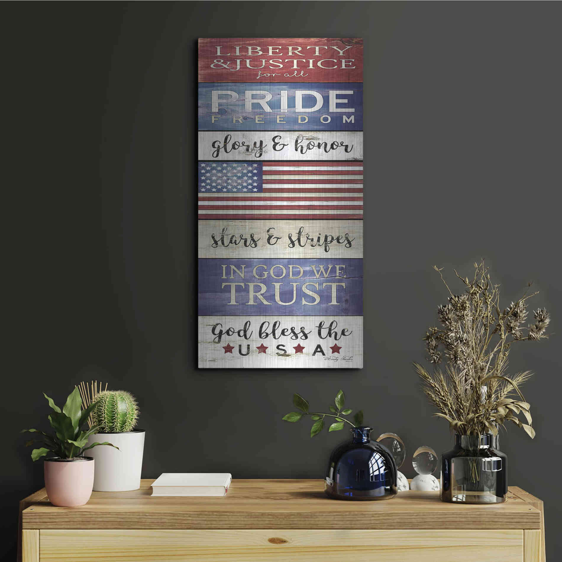 Luxe Metal Art 'God Bless the USA' by Cindy Jacobs, Metal Wall Art,12x24