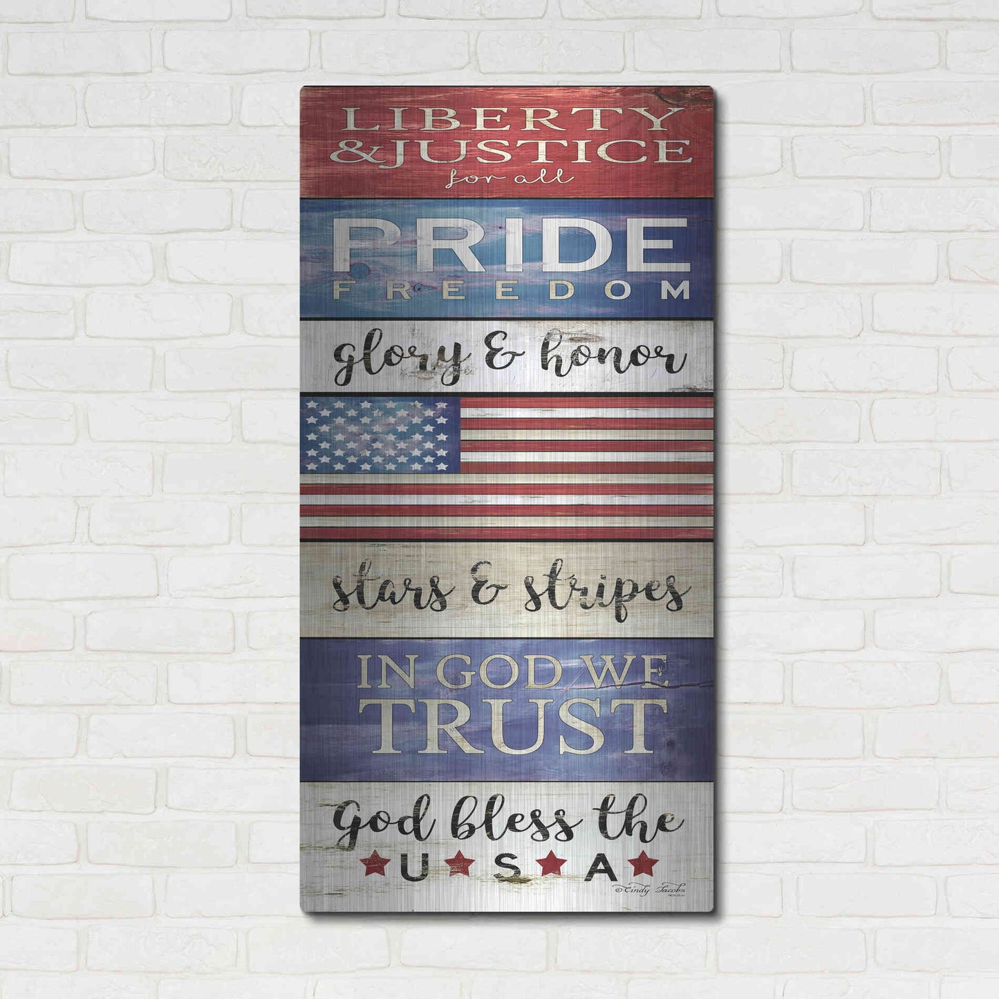 Luxe Metal Art 'God Bless the USA' by Cindy Jacobs, Metal Wall Art,24x48