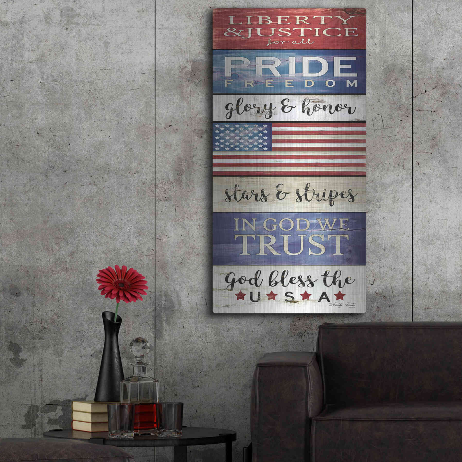 Luxe Metal Art 'God Bless the USA' by Cindy Jacobs, Metal Wall Art,24x48