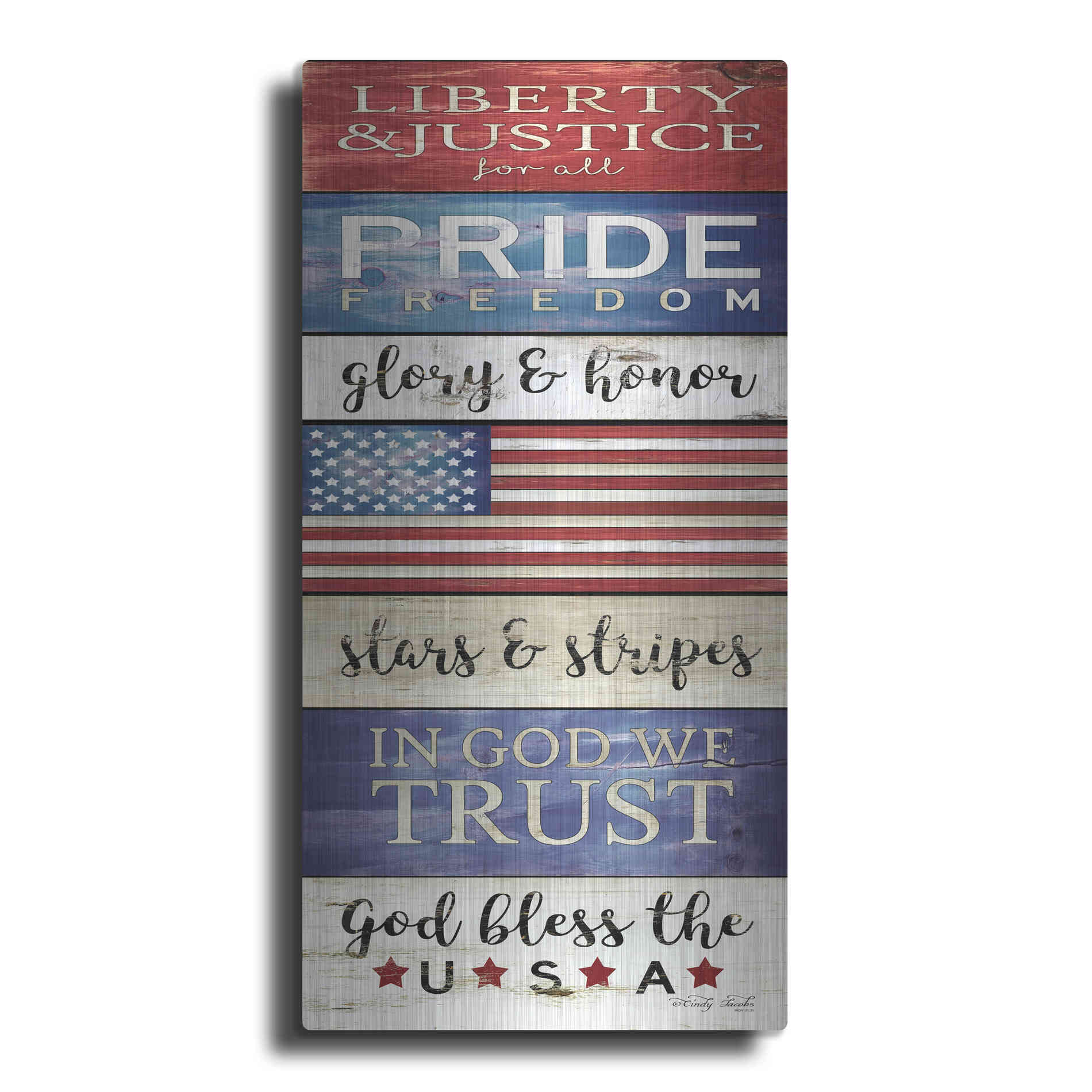 Luxe Metal Art 'God Bless the USA' by Cindy Jacobs, Metal Wall Art