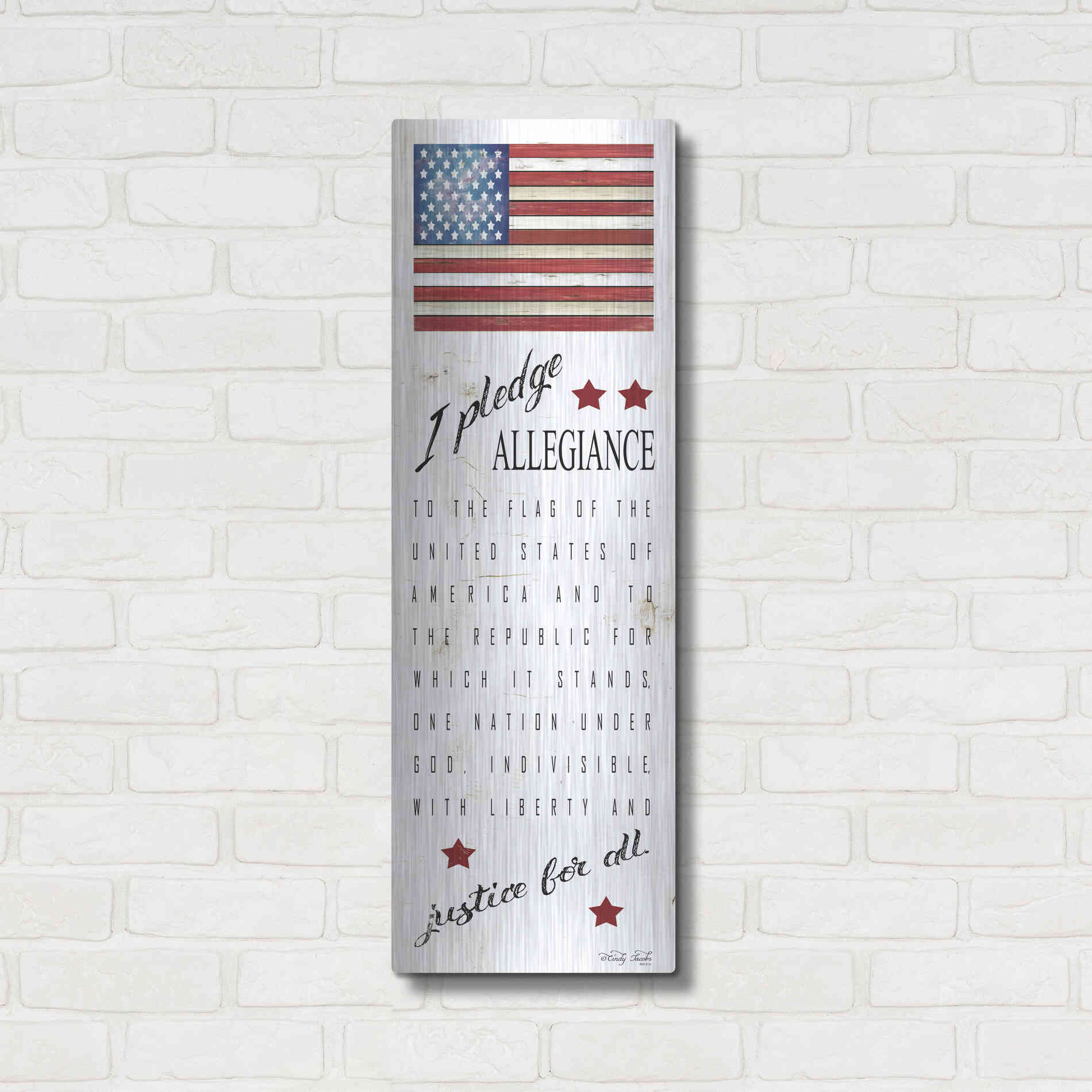 Luxe Metal Art 'I Pledge Allegiance' by Cindy Jacobs, Metal Wall Art,12x36