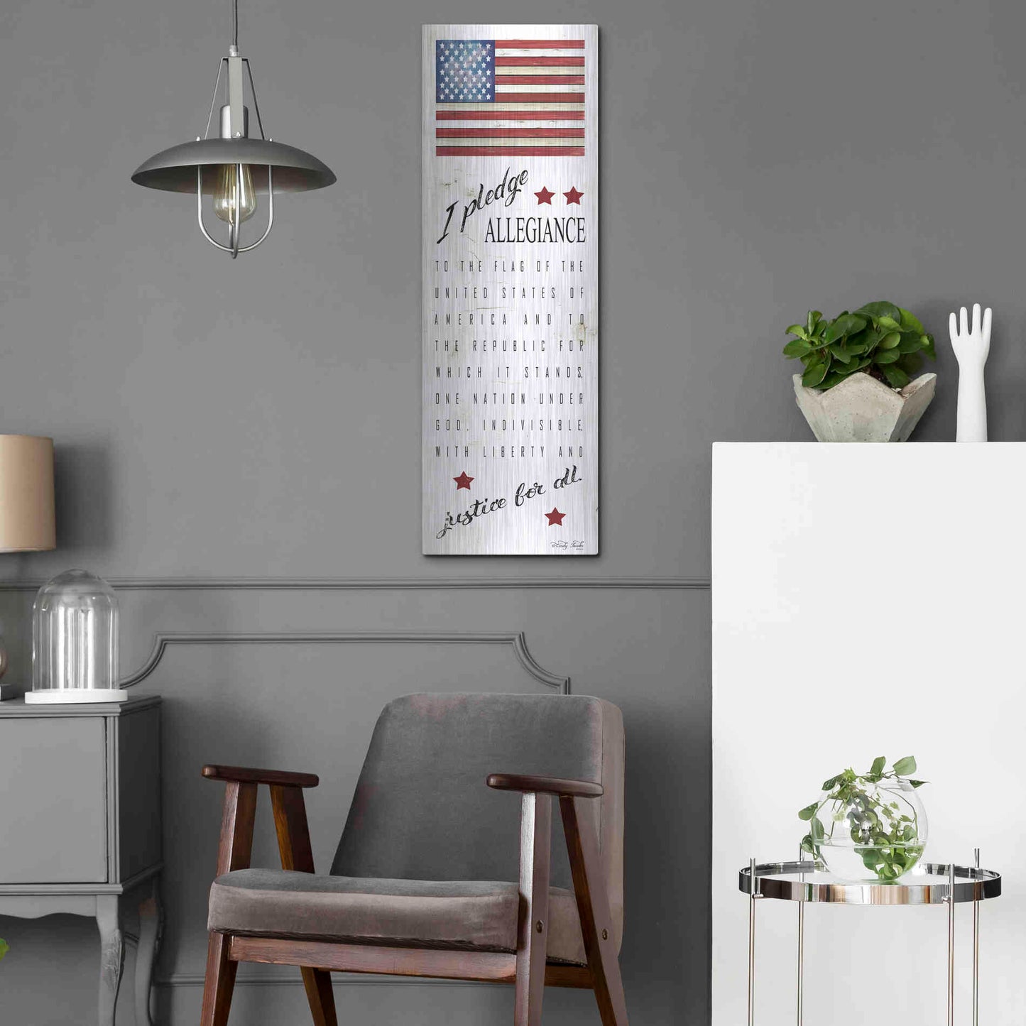 Luxe Metal Art 'I Pledge Allegiance' by Cindy Jacobs, Metal Wall Art,12x36