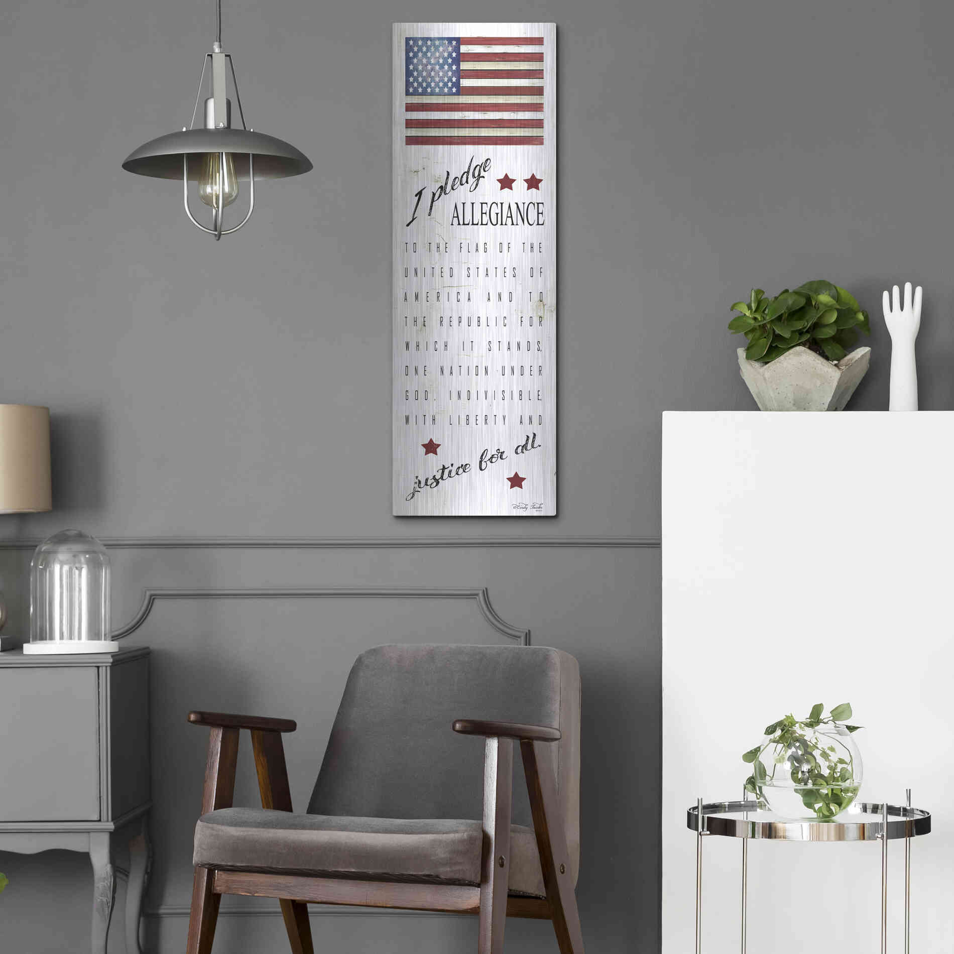 Luxe Metal Art 'I Pledge Allegiance' by Cindy Jacobs, Metal Wall Art,12x36