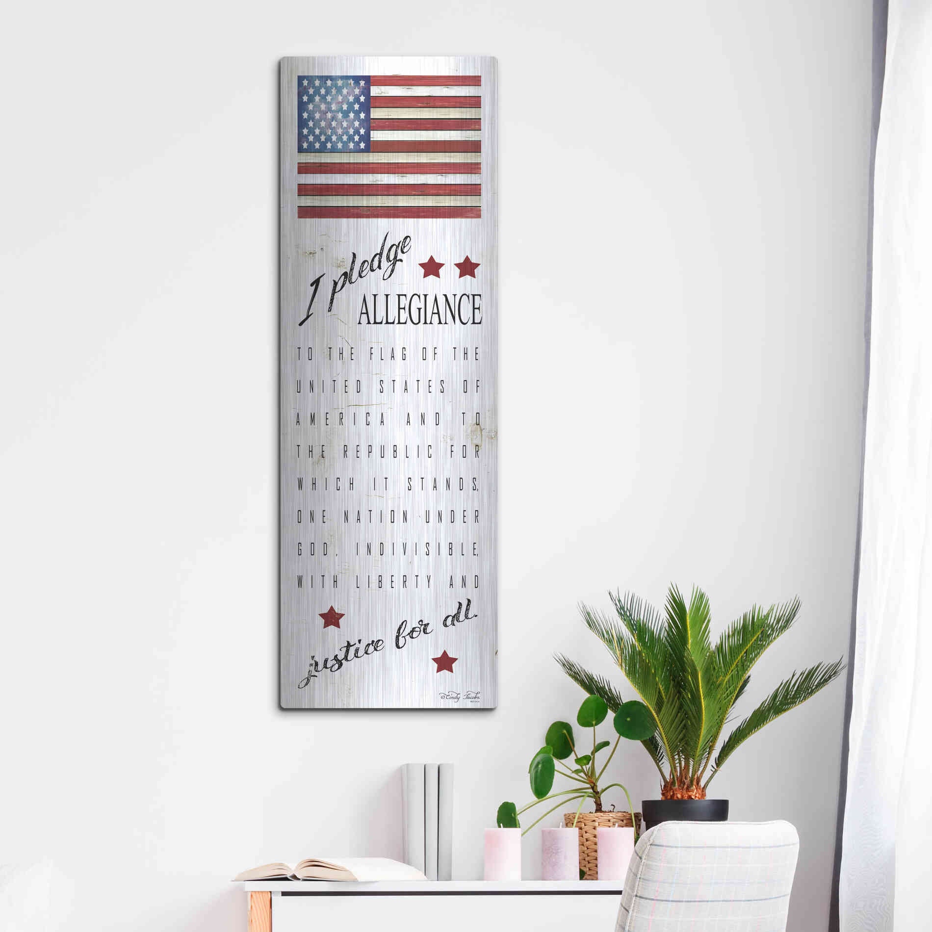 Luxe Metal Art 'I Pledge Allegiance' by Cindy Jacobs, Metal Wall Art,16x48