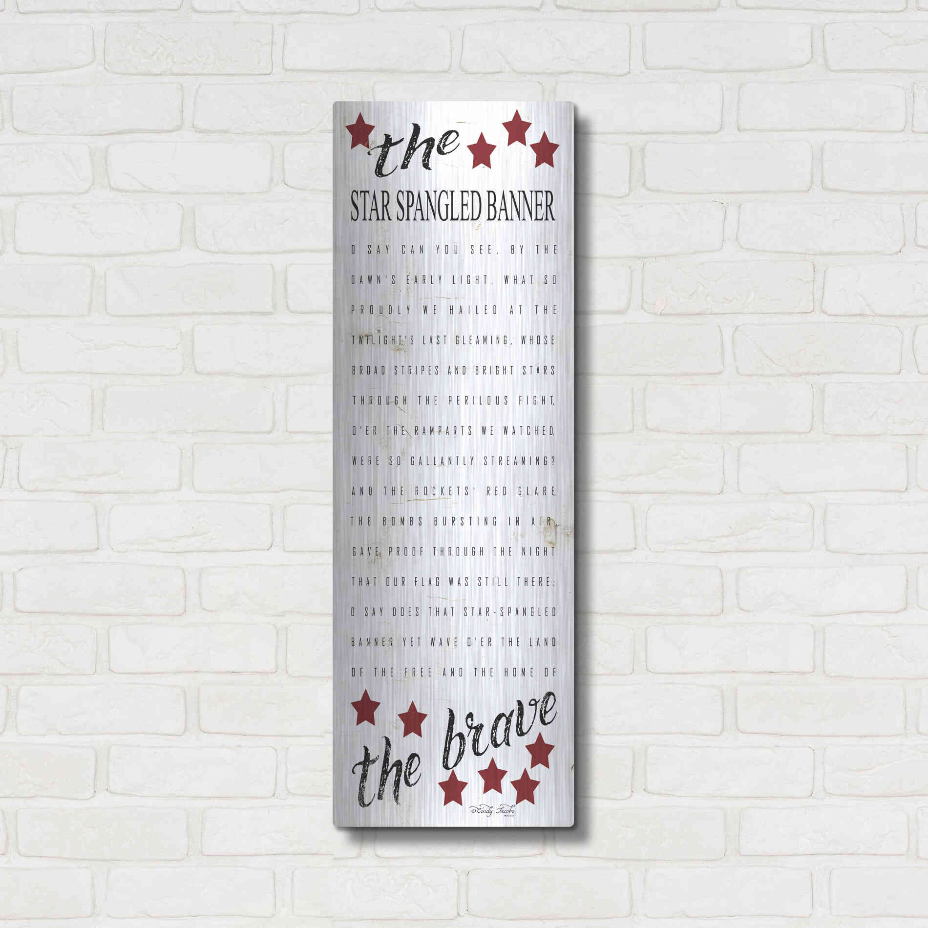 Luxe Metal Art 'The Star Spangled Banner' by Cindy Jacobs, Metal Wall Art,12x36