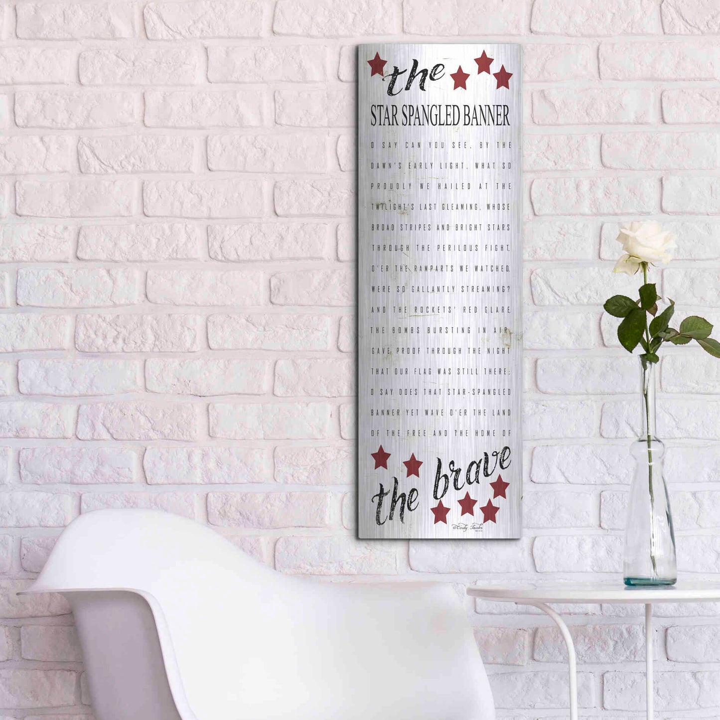 Luxe Metal Art 'The Star Spangled Banner' by Cindy Jacobs, Metal Wall Art,12x36