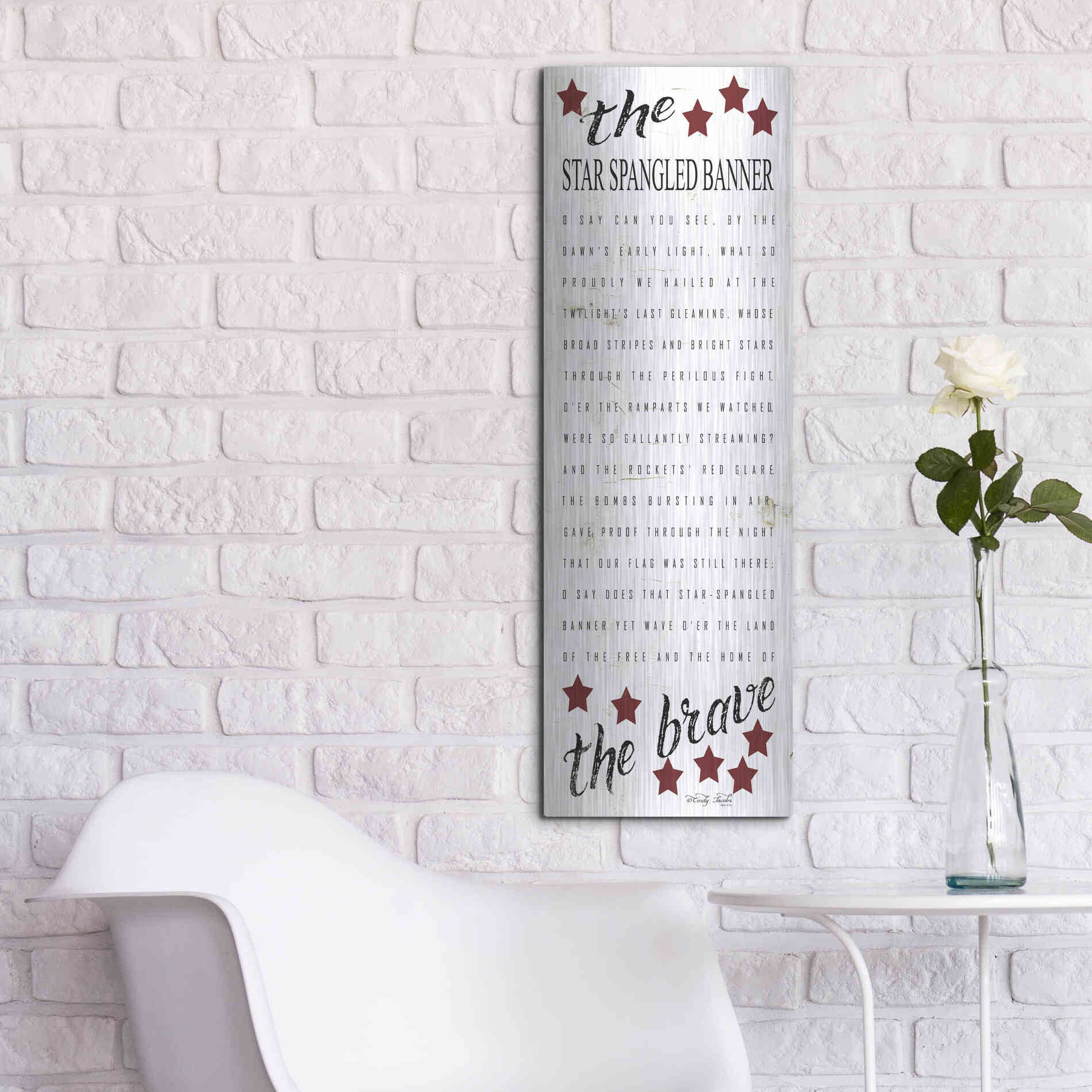 Luxe Metal Art 'The Star Spangled Banner' by Cindy Jacobs, Metal Wall Art,12x36