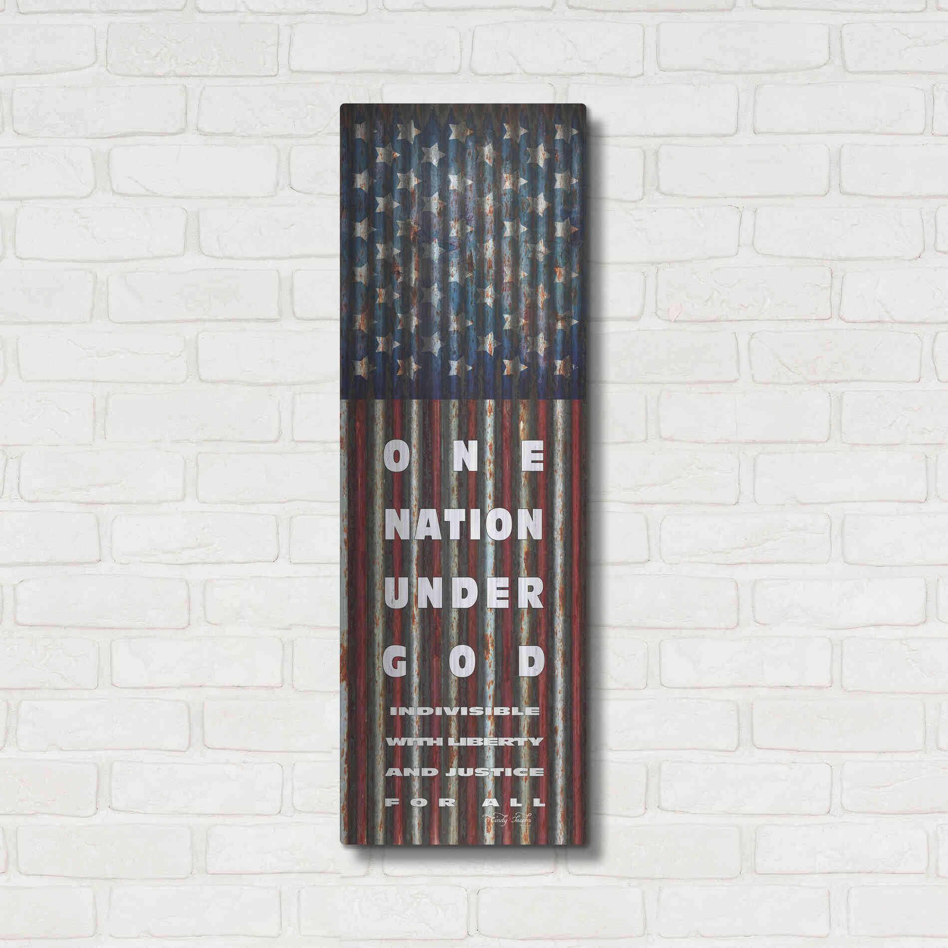 Luxe Metal Art 'One Nation Under God' by Cindy Jacobs, Metal Wall Art,12x36