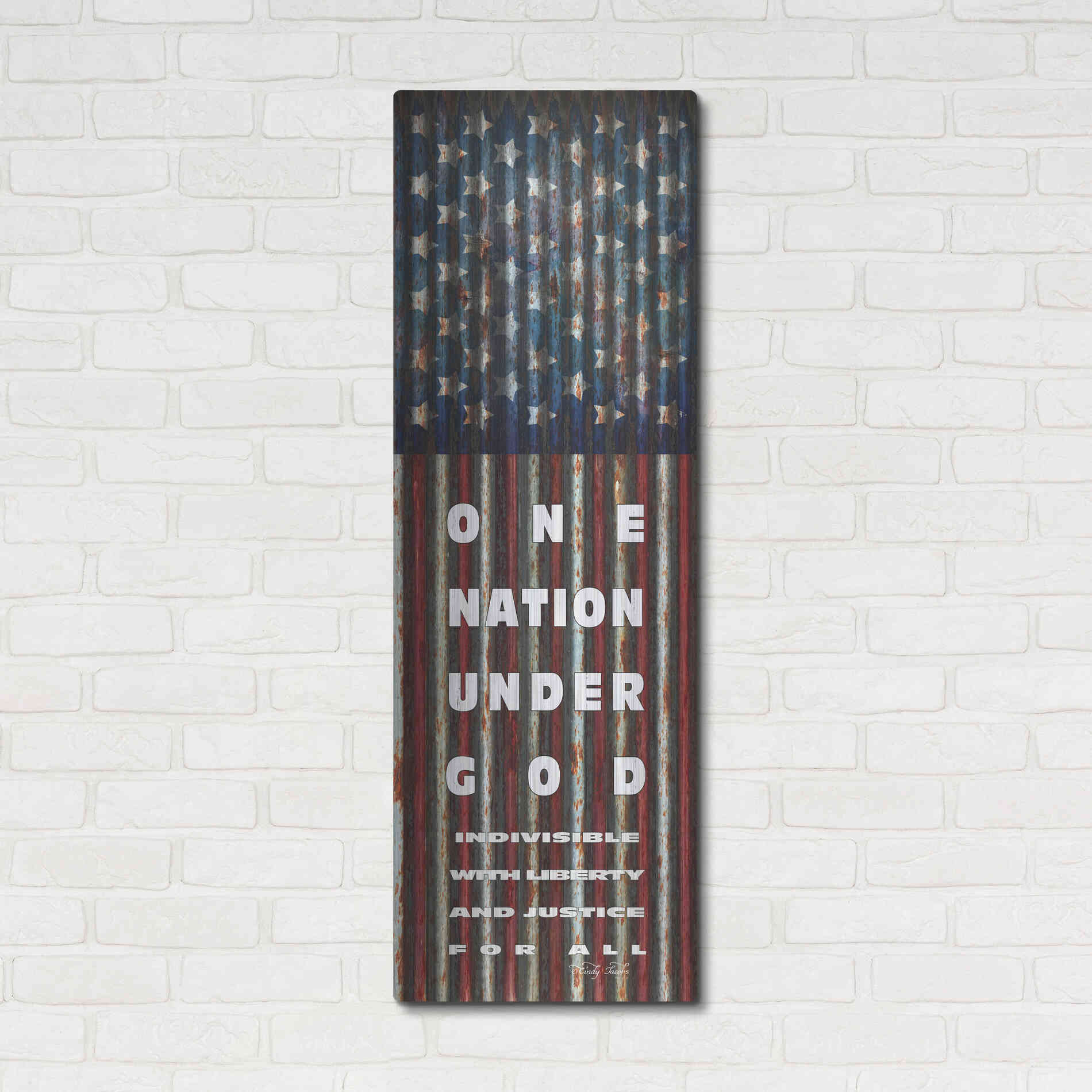 Luxe Metal Art 'One Nation Under God' by Cindy Jacobs, Metal Wall Art,16x48