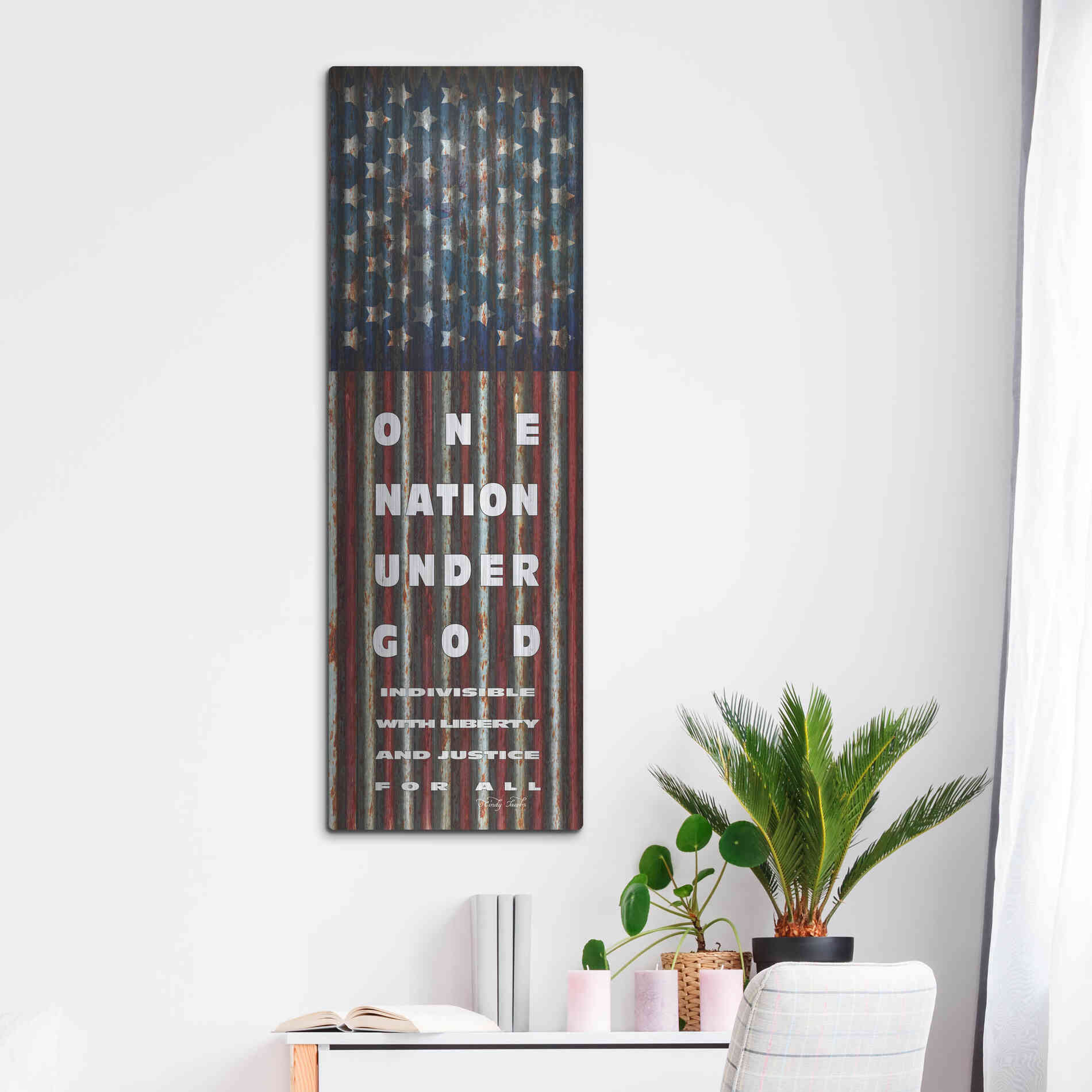 Luxe Metal Art 'One Nation Under God' by Cindy Jacobs, Metal Wall Art,16x48